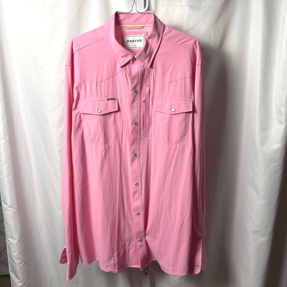 Poncho The Roughneck XL Slim Pink Western Pearl Snap Long Sleeve Shirt UPF 50